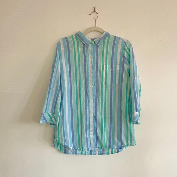 Juniper + Lime Tops - Juniper + Lime - Blue Striped Button Down Long Sleeve Cotton Shirt